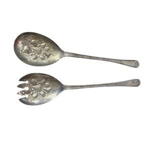 Vintage Ornate Sheffield Silver Plated Serving Spoons Set of 2 Engraved Design